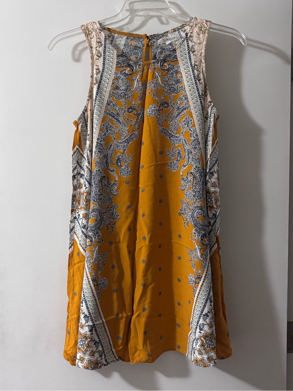 Taylor & Sage Mustard Paisley Sleeveless Mini Dress